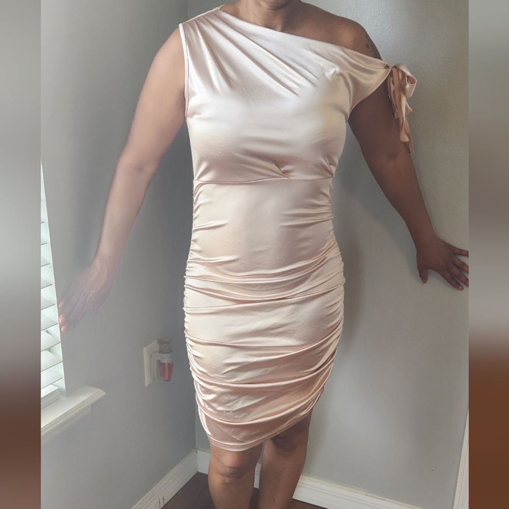 Elegant Cream Ruched Dress